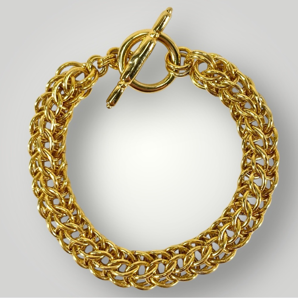 Kenneth Jay Lane KJL Bracelet Gold Plated Toggle Clasp 8”